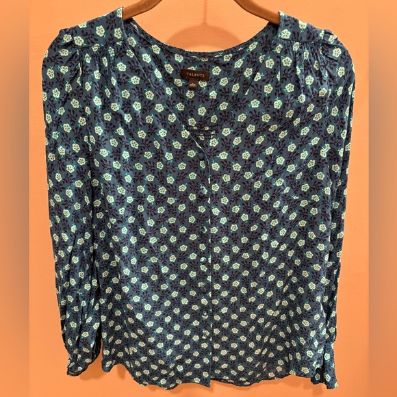 Talbots Tops - Talbots Navy Floral Button-Front Blouse